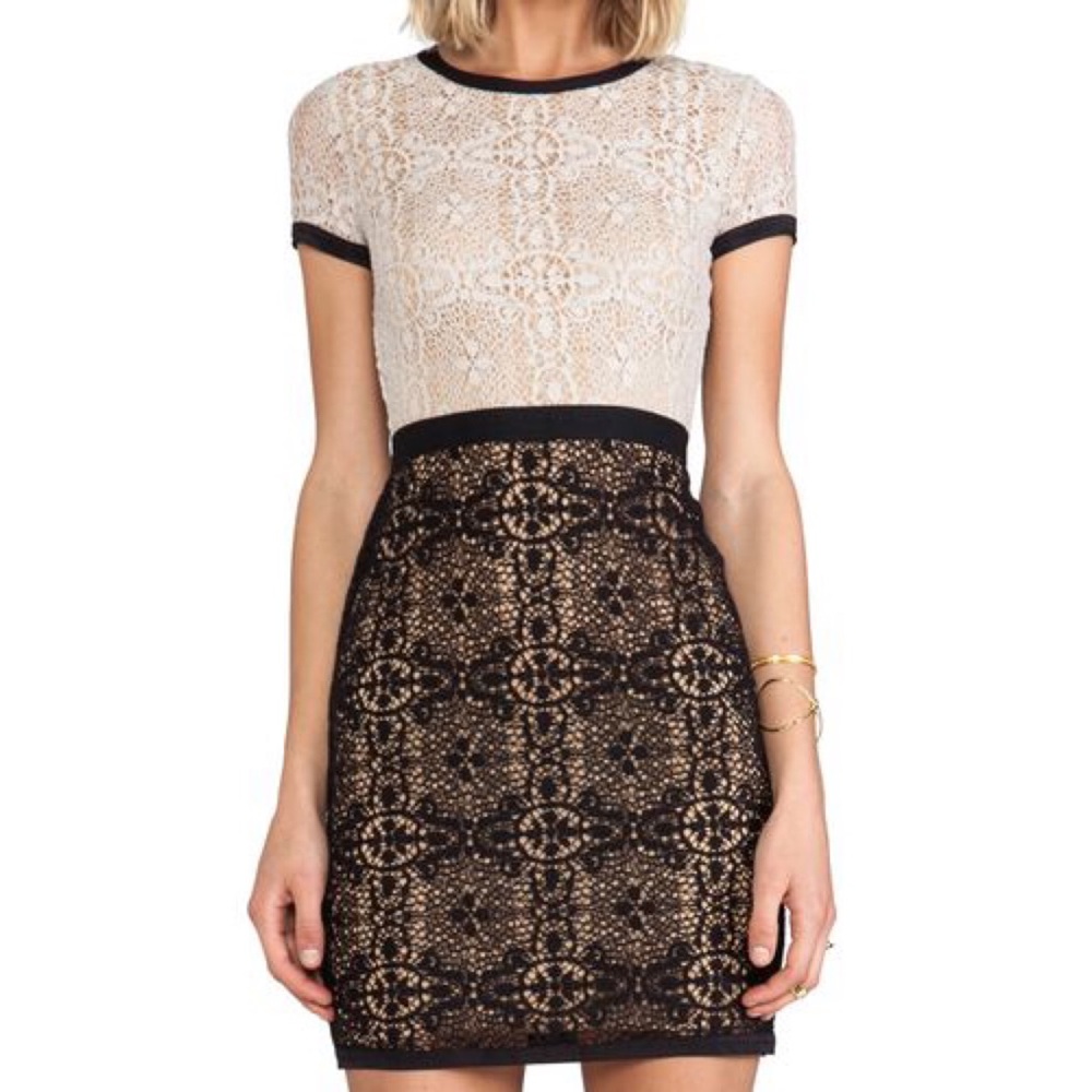 Bailey 44 Yvette Lace Sheath Dress black white mini dress colorblock